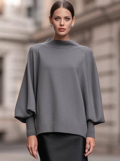 Mock-Neck Cape-Sleeve Knit Sweater