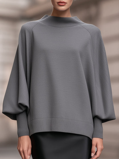 Mock-Neck Cape-Sleeve Knit Sweater