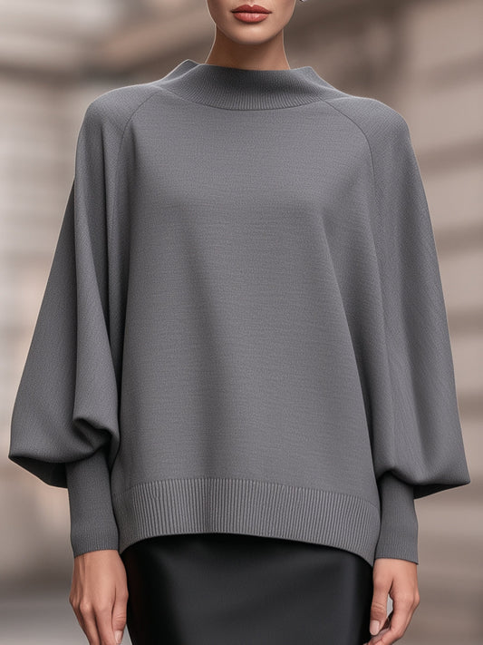 Mock-Neck Cape-Sleeve Knit Sweater