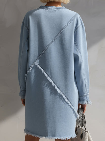 Light Blue Raw-Edge Denim Mini Dress