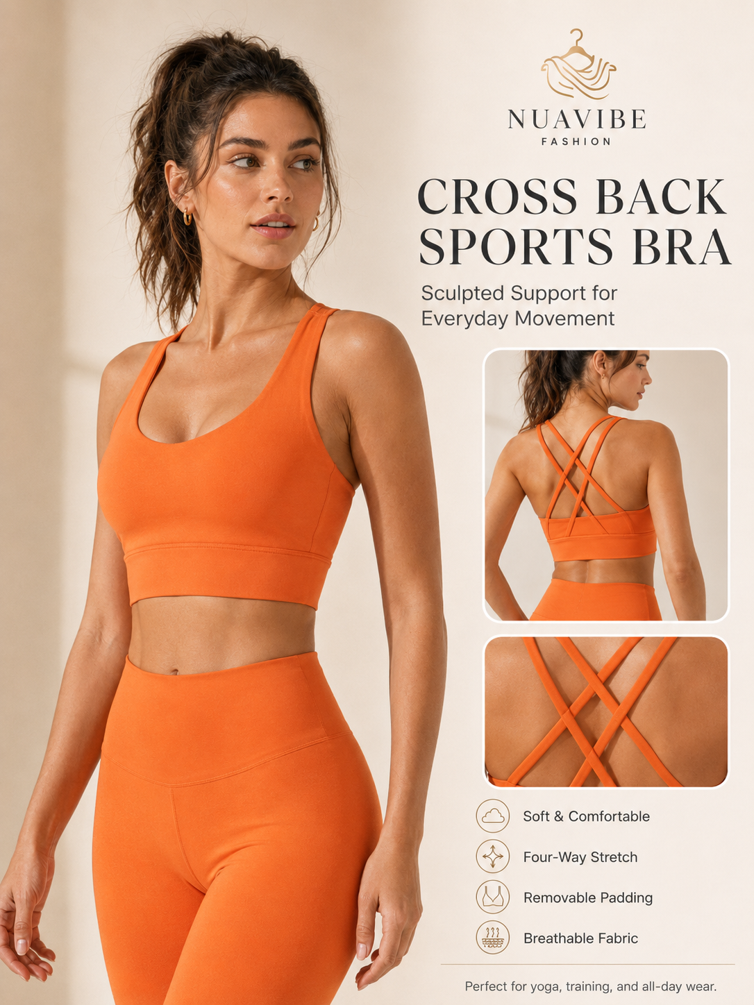 Cross Back Padded Sports Bra