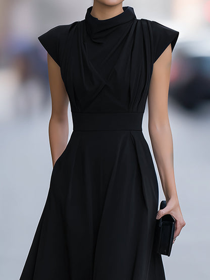 Draped Cap-Sleeve Maxi Dress With Defined Waist