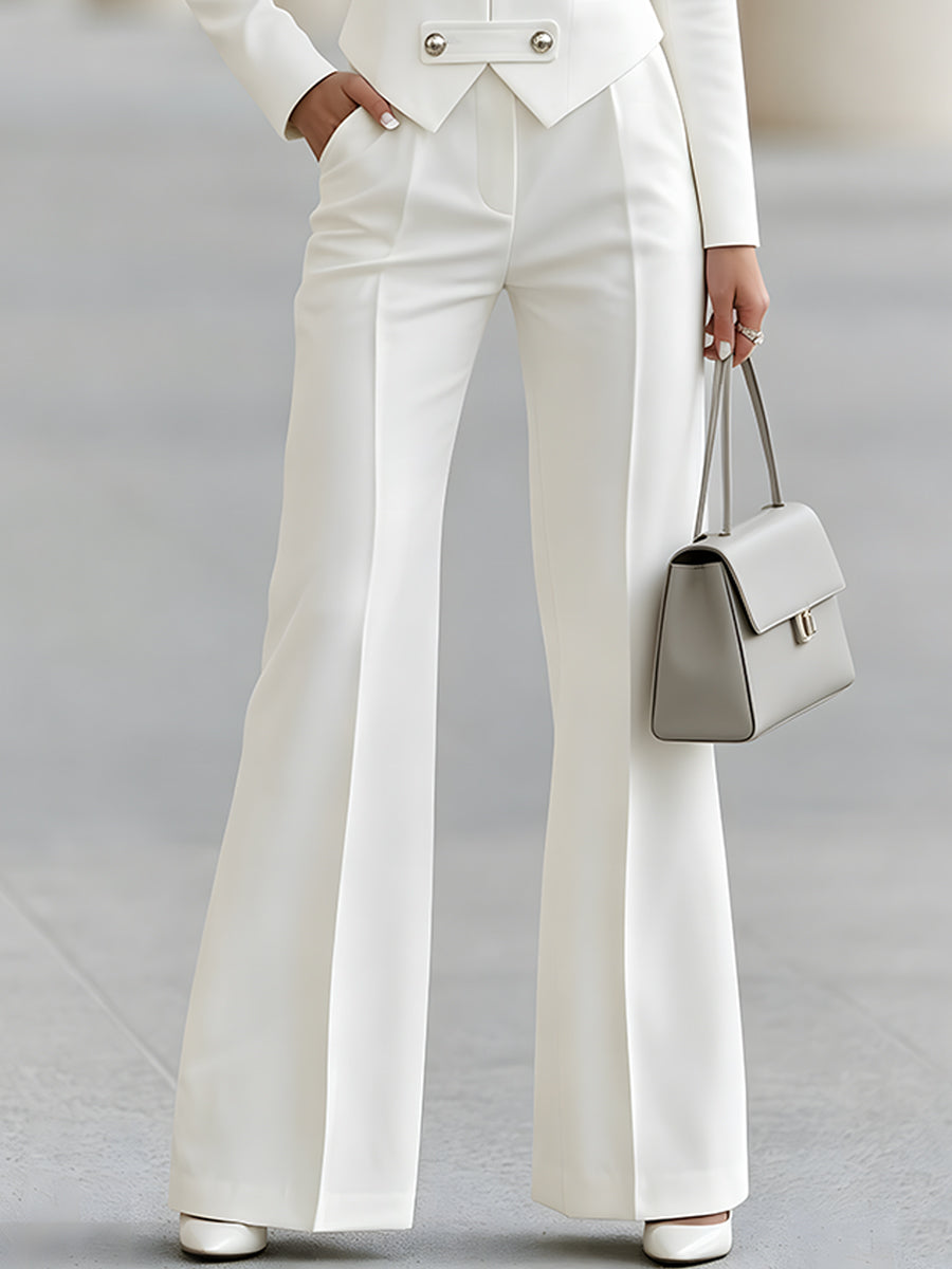 Military-Button Jacket And Flared Pants Set