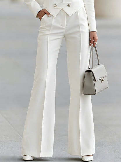 Military-Button Jacket And Flared Pants Set
