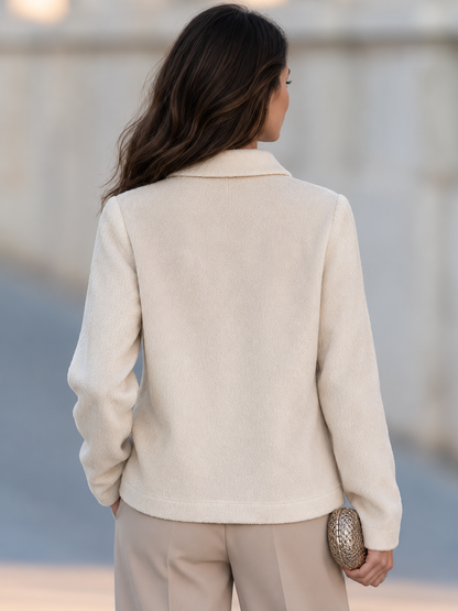 Faux Mink-Effect Textured Jacket With Pointed Collar